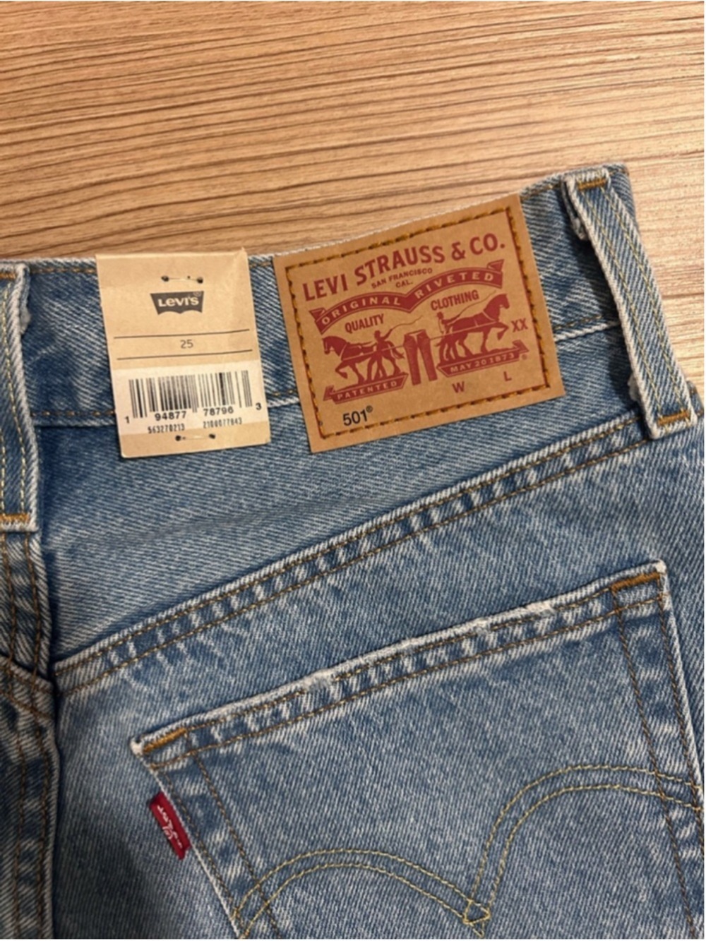 Levi's Distressed Light Blue Denim Jean Shorts - Picture 3 of 4